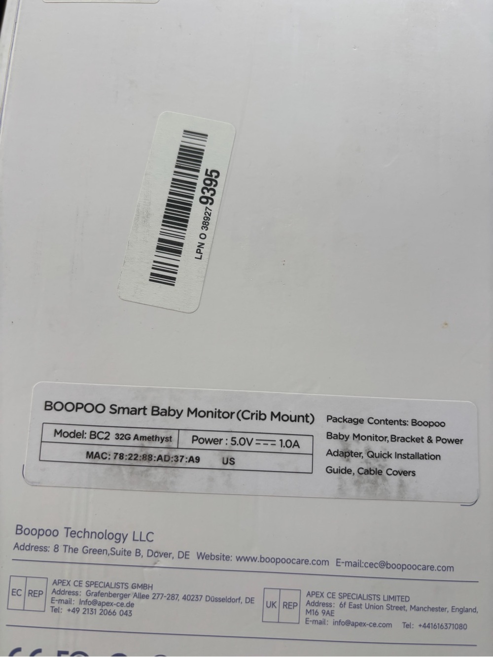BOOPOO Infant Smart Breathing Baby Monitor - Purple/Black - Picture 3 of 3